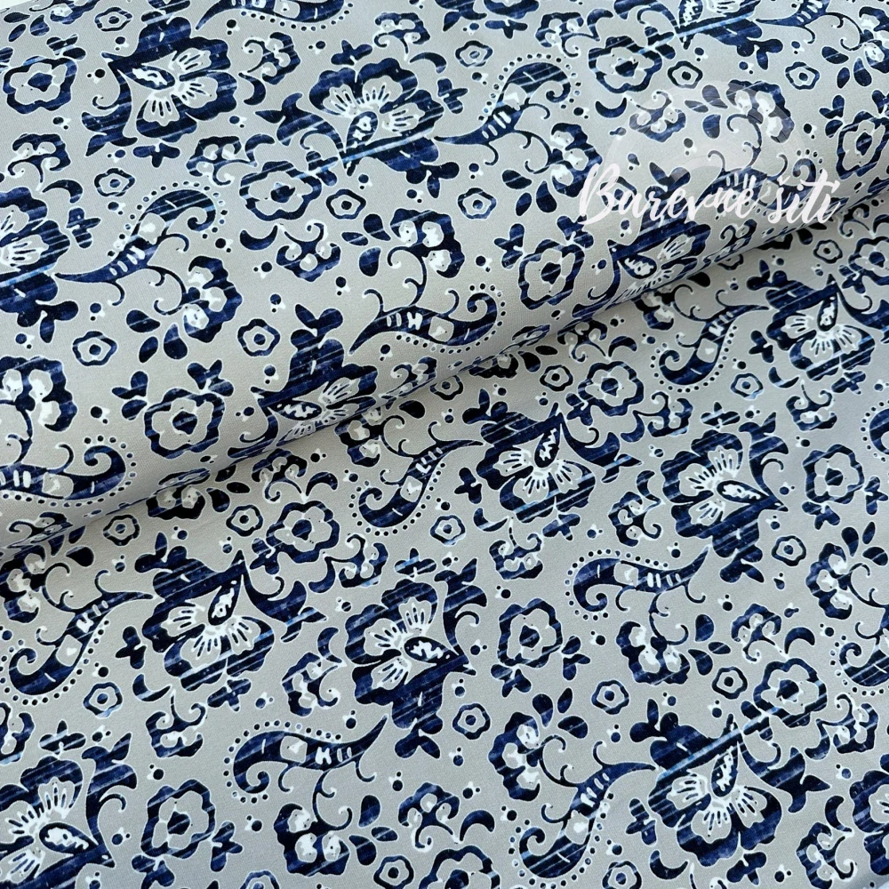 Teplákovina, Jeans ornamenty na šedé  (E) 0,58m/ks