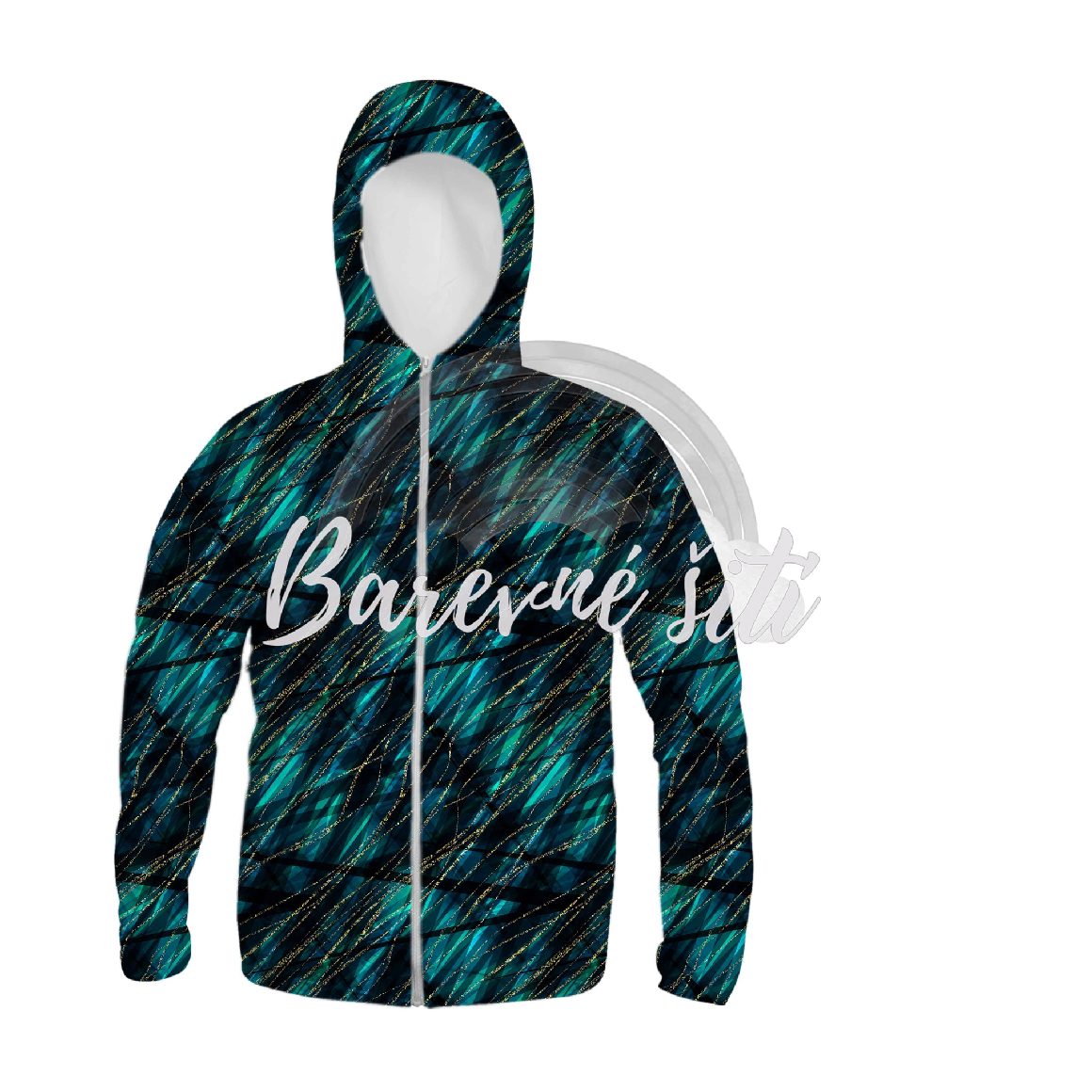 Zimní softshell Modrozelený vzor se zlatými linkami PŘEDOBJEDNÁVKA (P)
