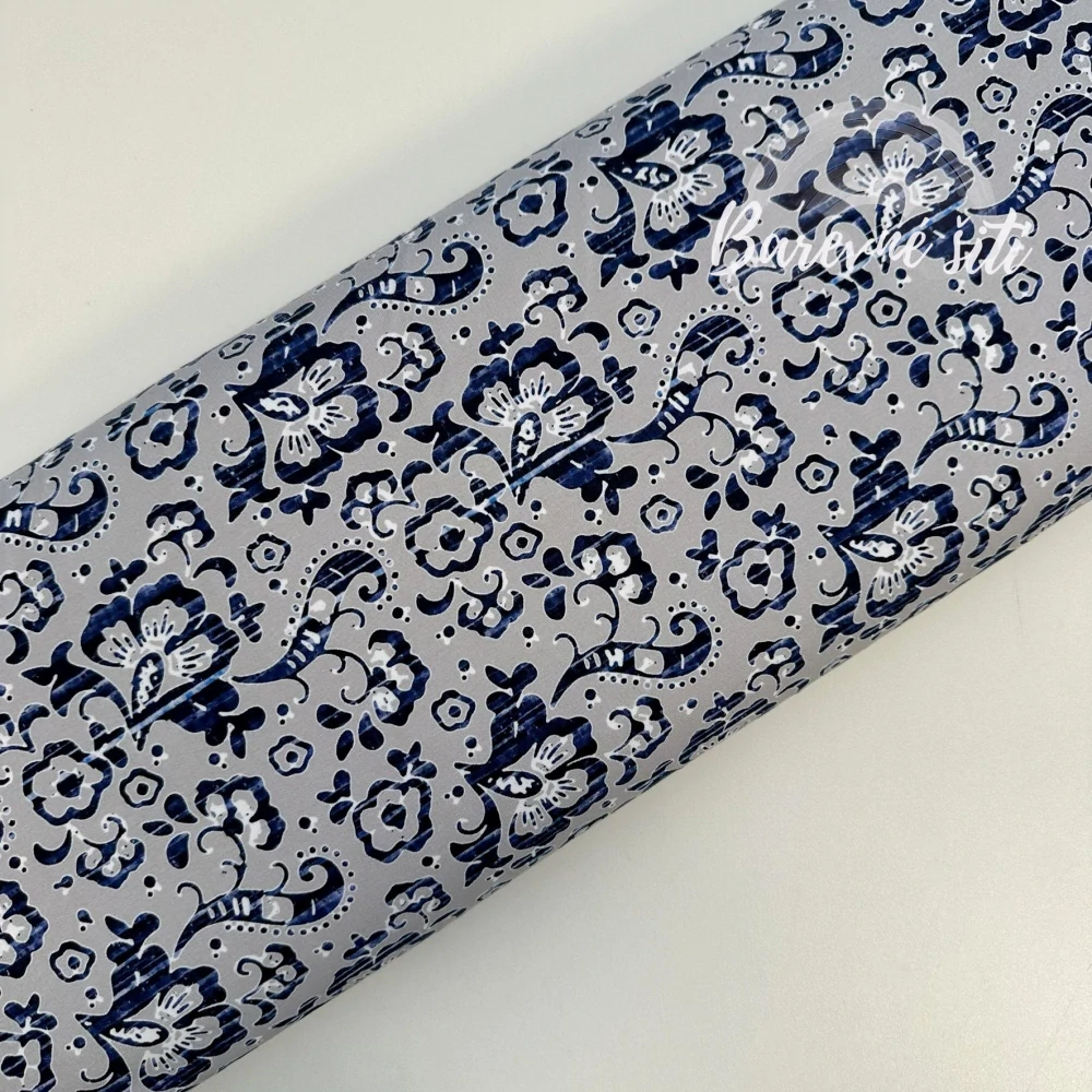 Teplákovina, Jeans ornamenty na šedé  (E) 0,58m/ks