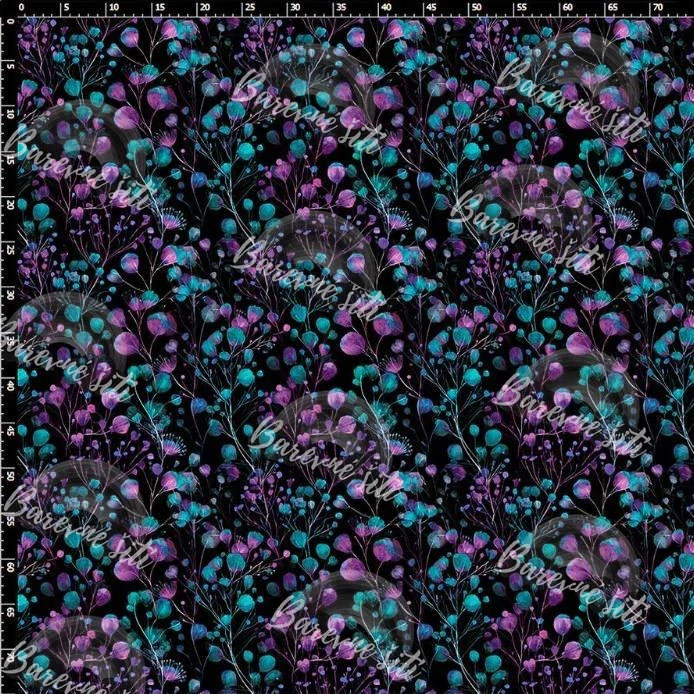 Zimní softshell Tyrkysovofialové listy eukalyptu na černé (E) 1,45m/ks