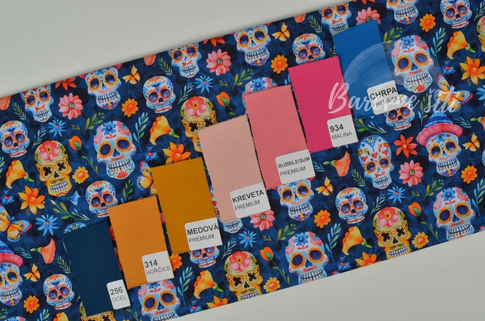 Úplet, Barevné muertos na modré (E) 1m/ks